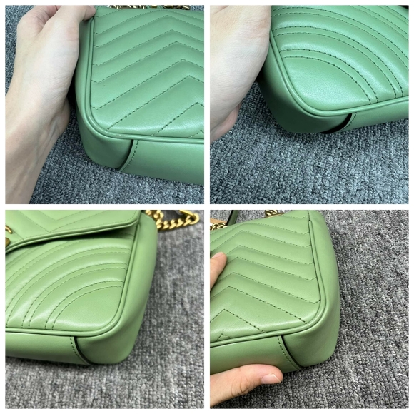 100% Authentic GUCCI GG Marmont Green Small Leather Shoulder Bag - Picture 10 of 16